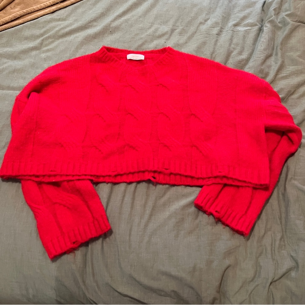 Oak + Fort Cropped Sweater with Braided Knit Front